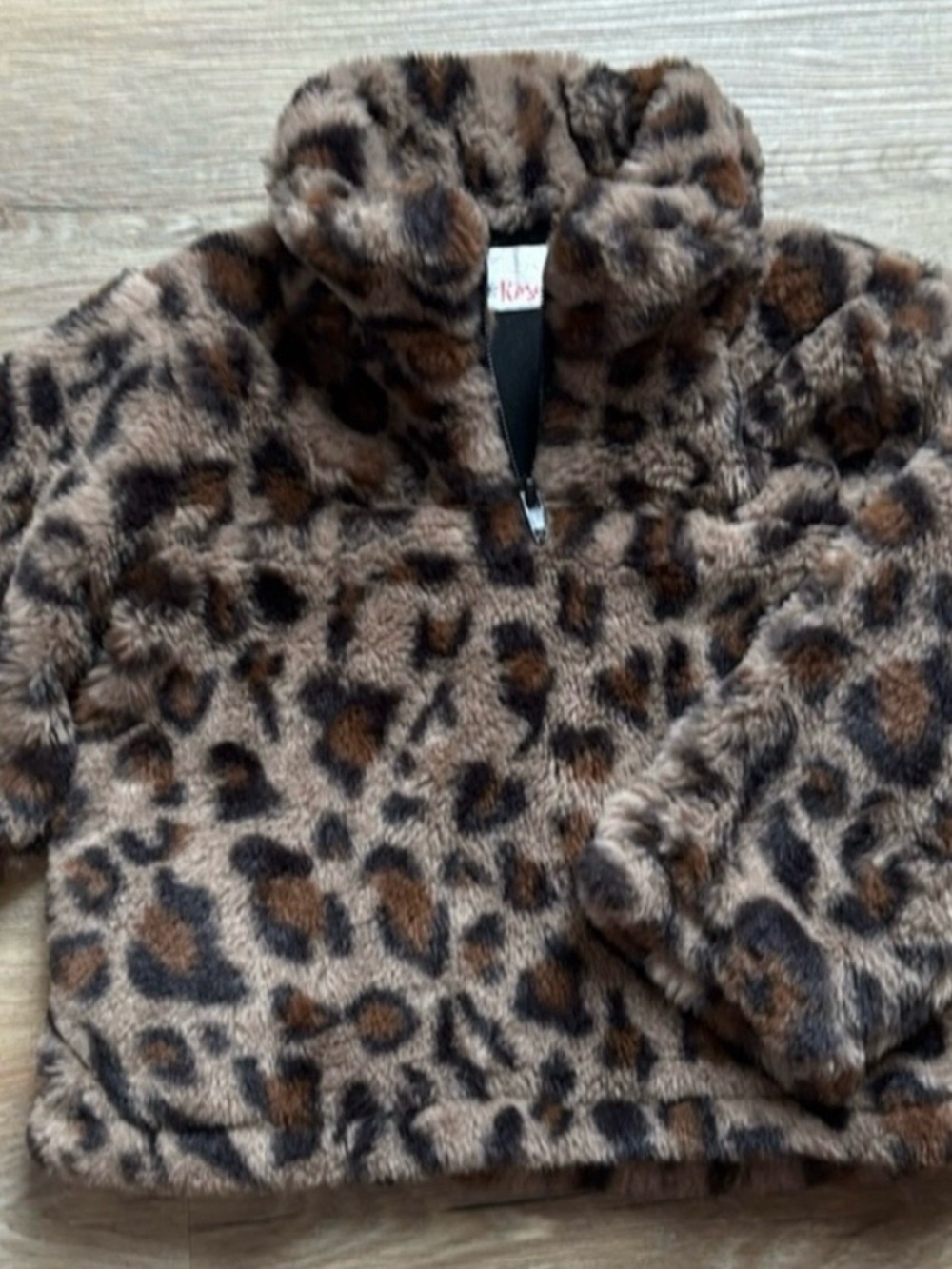 Mila & Rose Leopard Faux Fur Pullover 12-24M Quarter Zip Faux Fur Jacket EUC